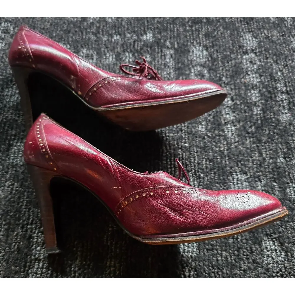 Vintage 70s 80s Smyth Bros Oxblood Wingtip Heeled Oxfords Brogue Pumps